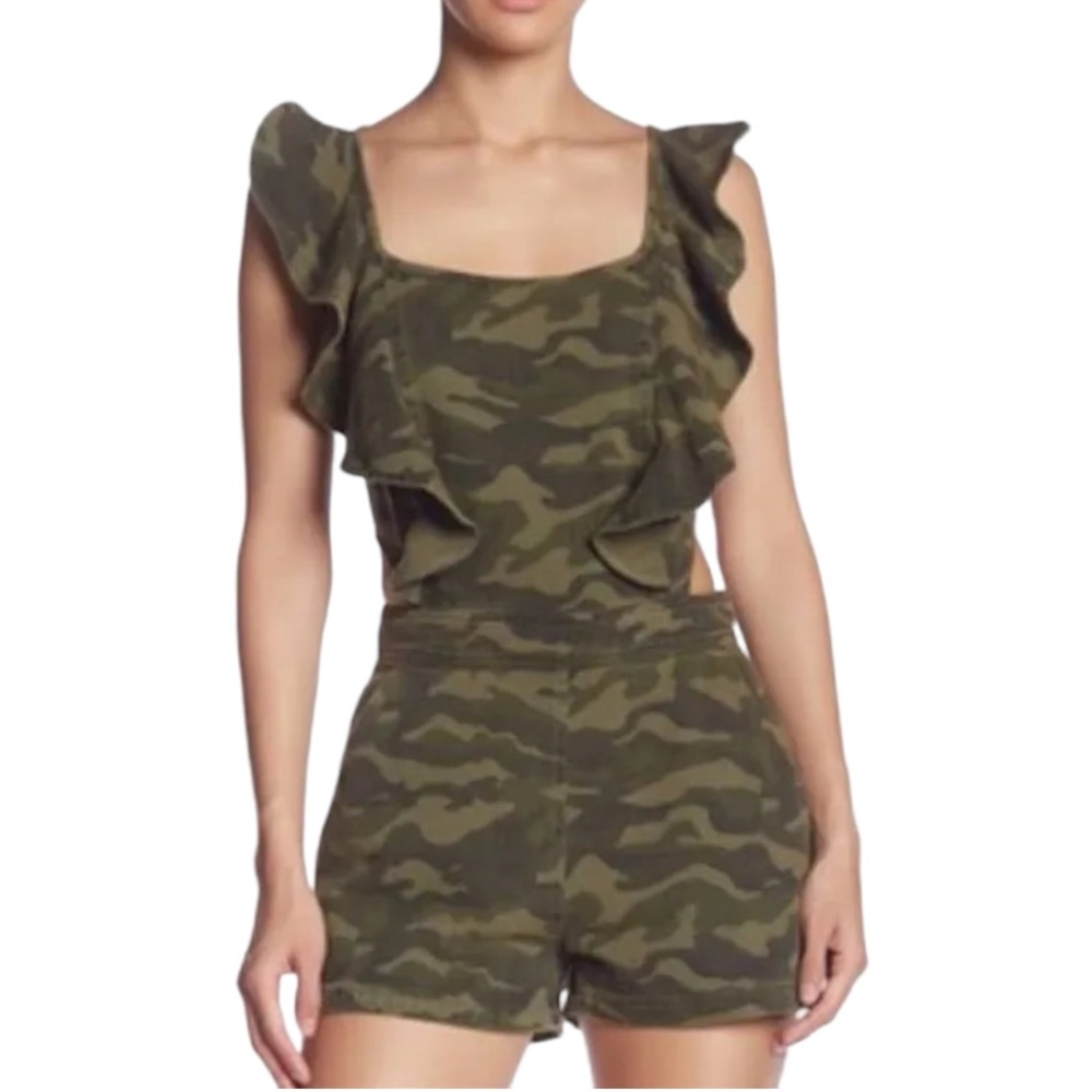 Do+Be Camo Ruffle Romper Open Back Size Small - image 1